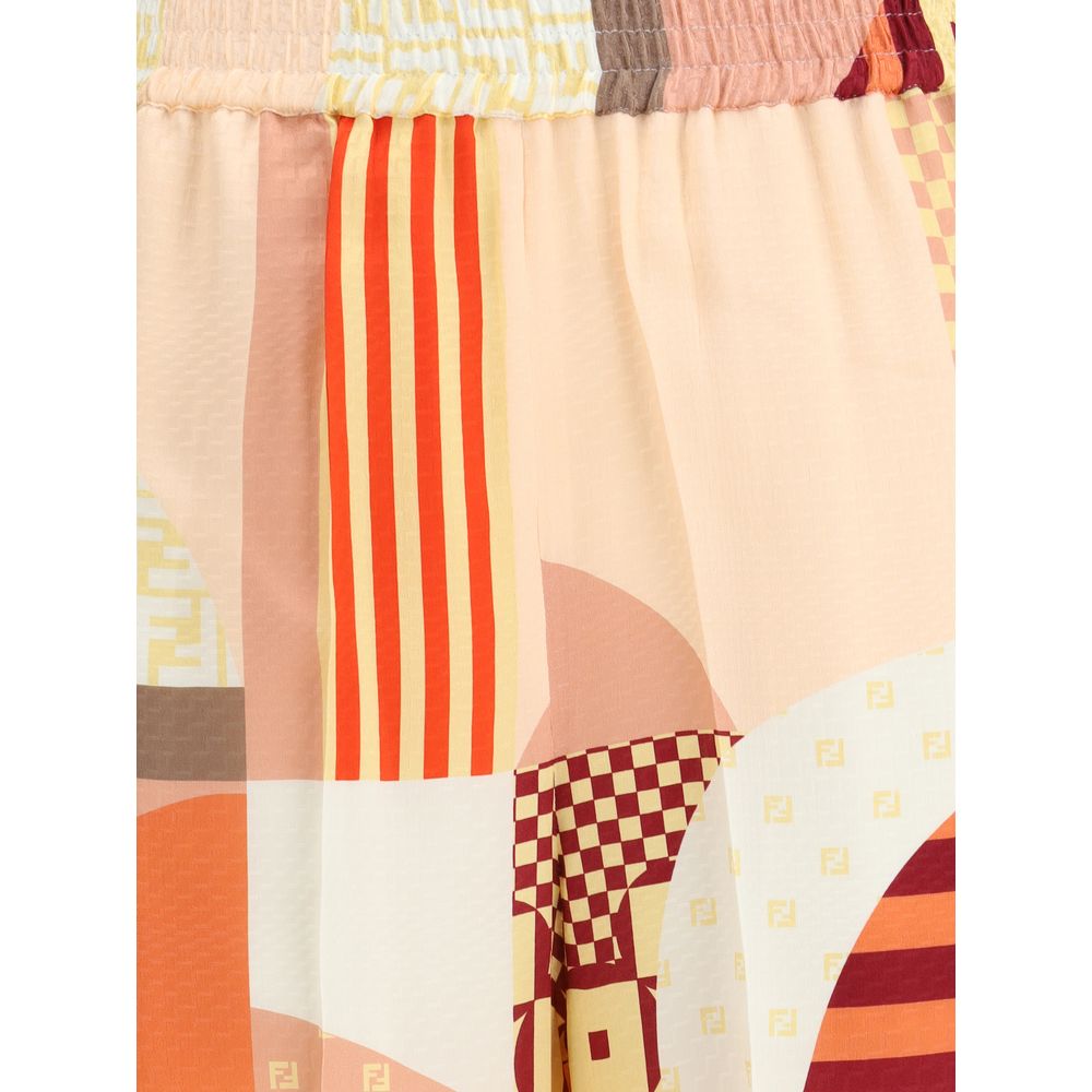 Fendi Patchwork print silk crepe Pants | Luxury Designer