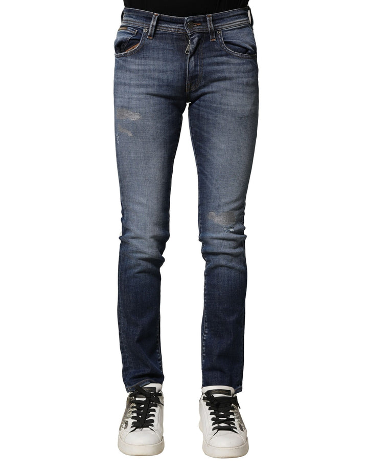 Dolce &amp; Gabbana Blue Washed Cotton Slim Fit Men Denim Jeans by Dolce &amp; Gabbana outlet now on sale