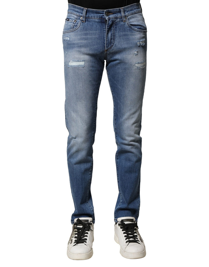 Dolce &amp; Gabbana Sample Sale Dolce &amp; Gabbana Blue Washed Cotton Skinny Men Denim Jeans - | Designer outlet