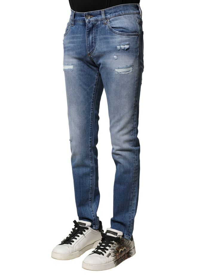 Dolce &amp; Gabbana Sample Sale Dolce &amp; Gabbana Blue Washed Cotton Skinny Men Denim Jeans - | Designer outlet