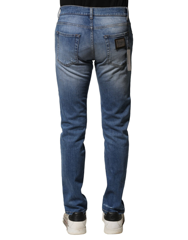 Dolce &amp; Gabbana Sample Sale Dolce &amp; Gabbana Blue Washed Cotton Skinny Men Denim Jeans - | Designer outlet