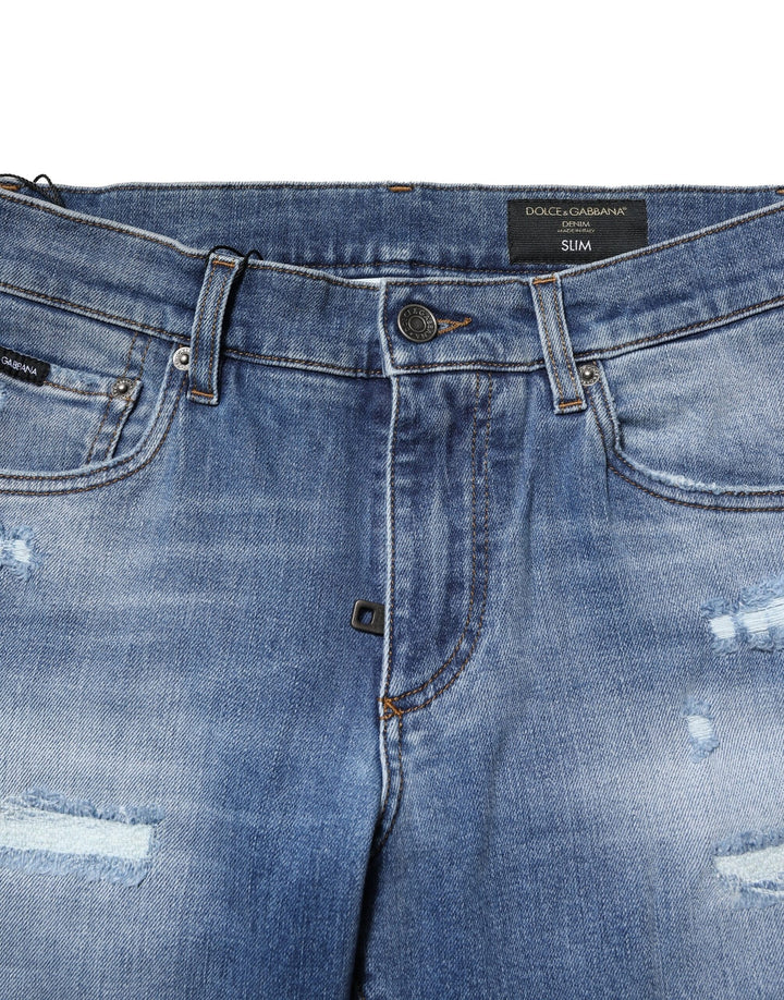 Dolce &amp; Gabbana Sample Sale Dolce &amp; Gabbana Blue Washed Cotton Skinny Men Denim Jeans - | Designer outlet