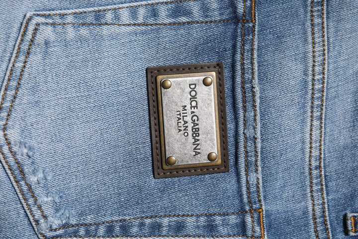 Dolce &amp; Gabbana Sample Sale Dolce &amp; Gabbana Blue Washed Cotton Skinny Men Denim Jeans - | Designer outlet