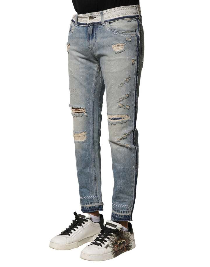 Dolce &amp; Gabbana Sample Sale Dolce &amp; Gabbana Light Blue Tattered Straight Men Denim Jeans - | Designer outlet