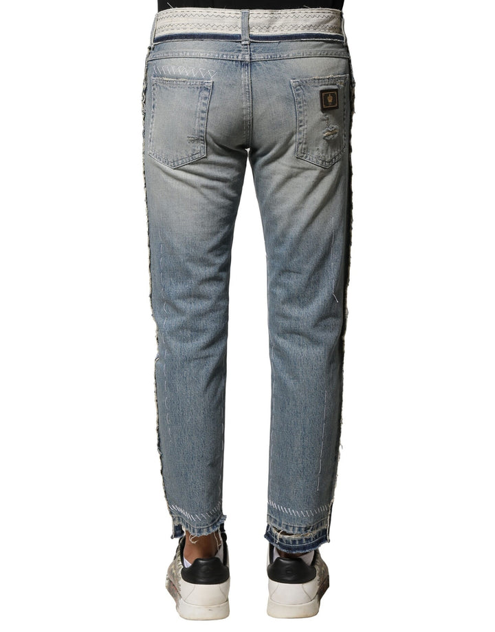 Dolce &amp; Gabbana Sample Sale Dolce &amp; Gabbana Light Blue Tattered Straight Men Denim Jeans - | Designer outlet