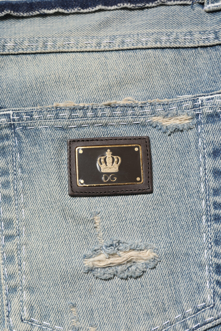 Dolce &amp; Gabbana Sample Sale Dolce &amp; Gabbana Light Blue Tattered Straight Men Denim Jeans - | Designer outlet