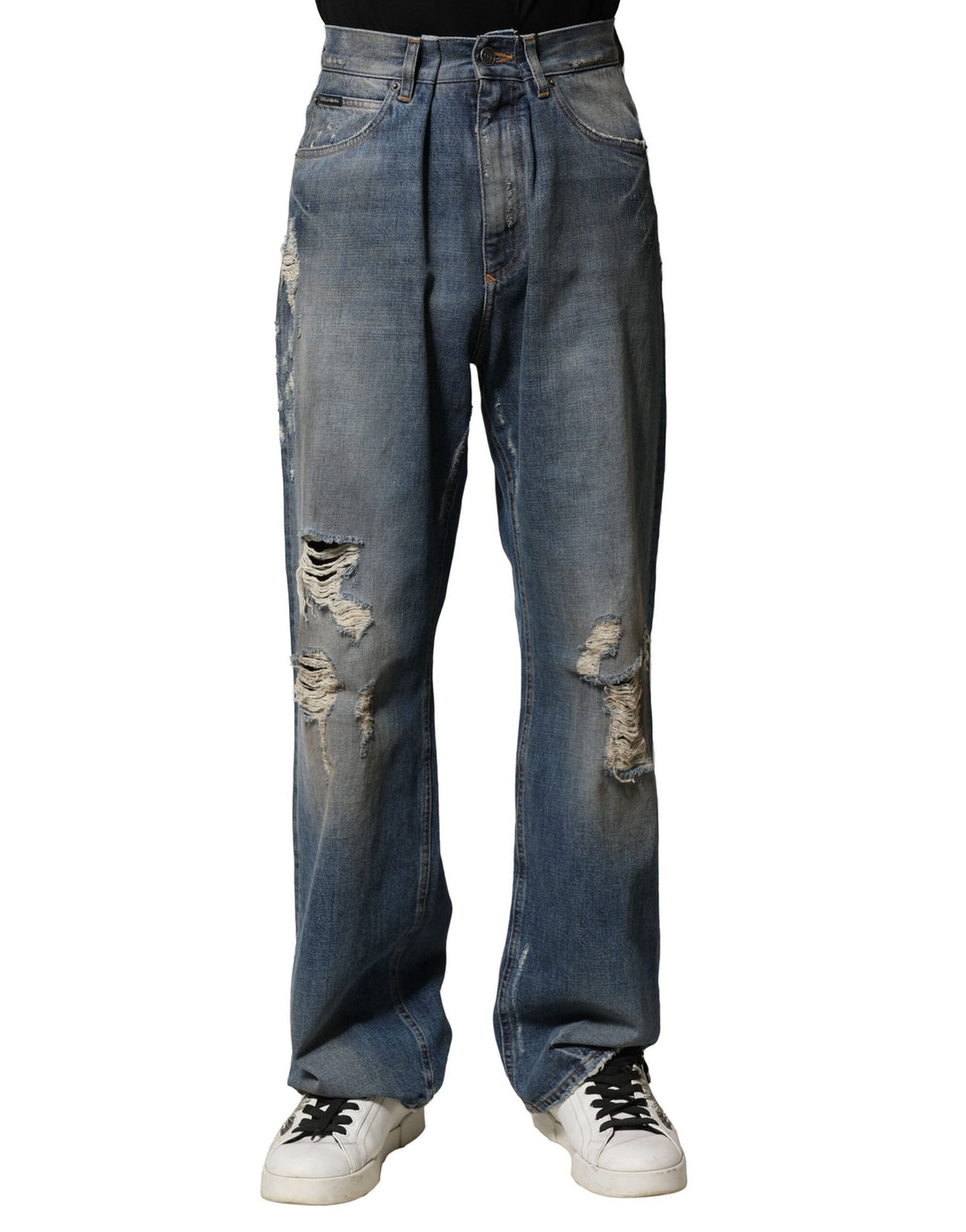 Dolce &amp; Gabbana Sample Sale Dolce &amp; Gabbana Blue Cotton Tattered Men Denim Jeans - | Designer outlet