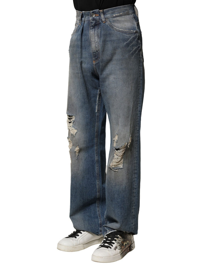 Dolce &amp; Gabbana Sample Sale Dolce &amp; Gabbana Blue Cotton Tattered Men Denim Jeans - | Designer outlet