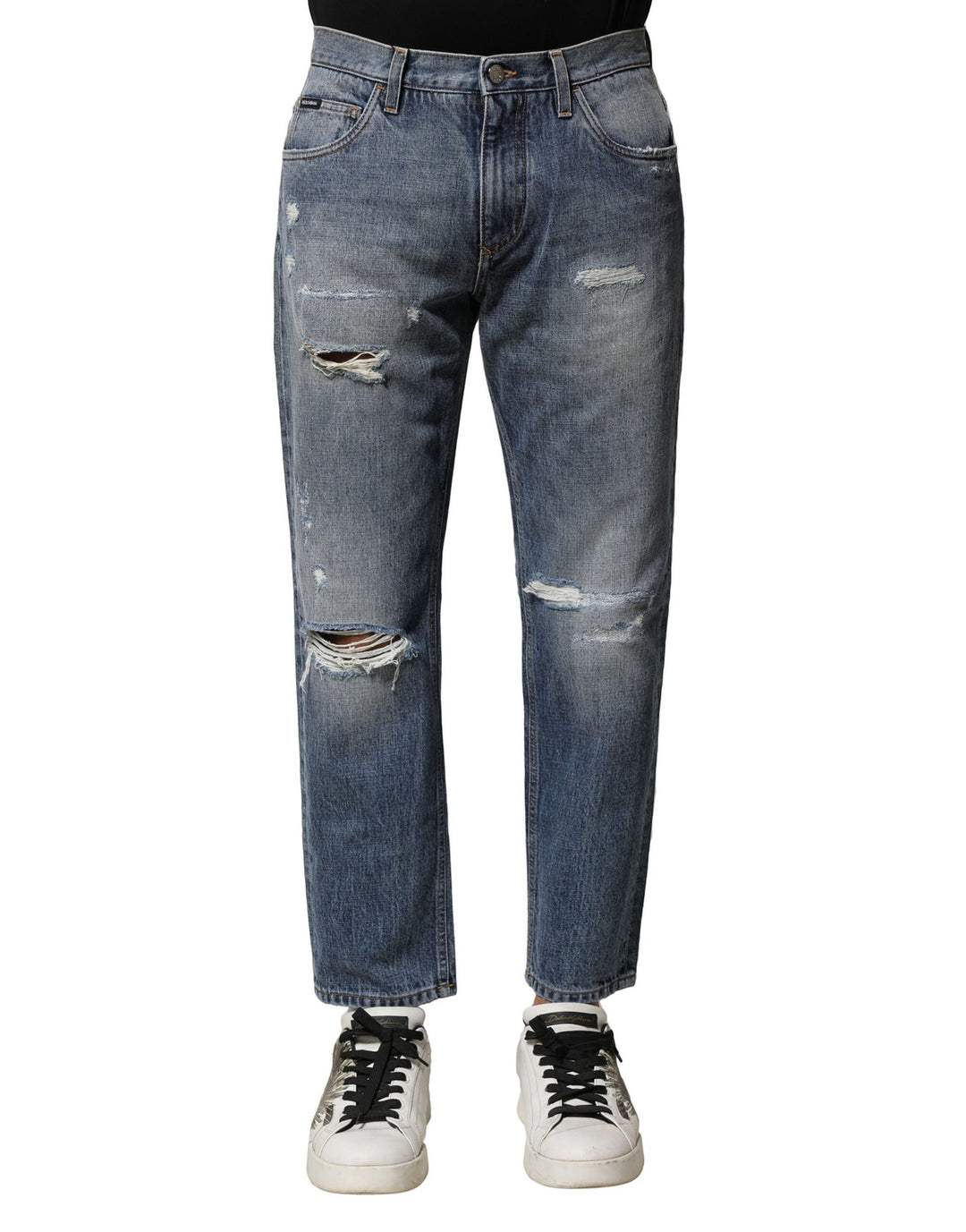 Dolce &amp; Gabbana Sample Sale Dolce &amp; Gabbana Blue Washed Tattered Straight Fit Denim Jeans - | Designer outlet