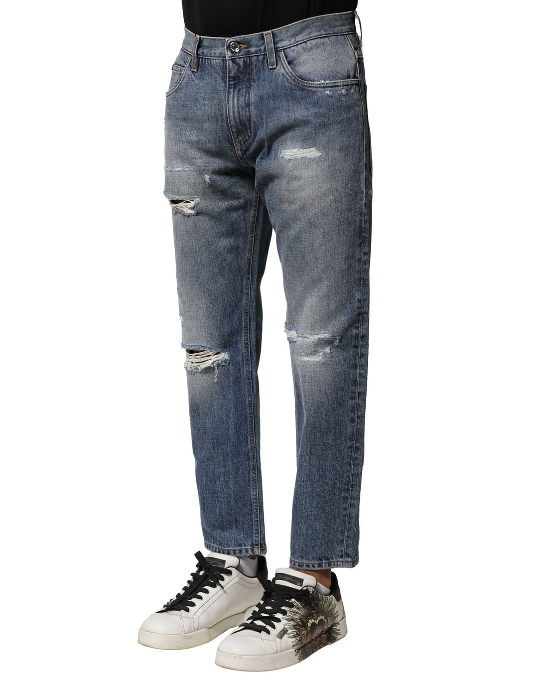Dolce &amp; Gabbana Sample Sale Dolce &amp; Gabbana Blue Washed Tattered Straight Fit Denim Jeans - | Designer outlet