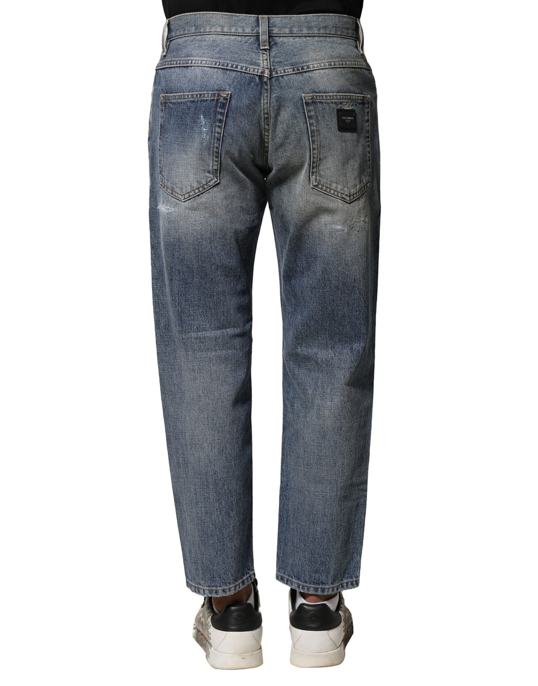 Dolce &amp; Gabbana Sample Sale Dolce &amp; Gabbana Blue Washed Tattered Straight Fit Denim Jeans - | Designer outlet