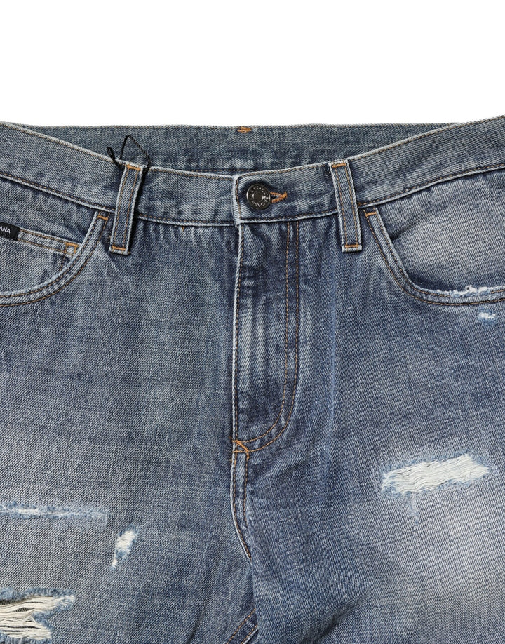 Dolce &amp; Gabbana Sample Sale Dolce &amp; Gabbana Blue Washed Tattered Straight Fit Denim Jeans - | Designer outlet