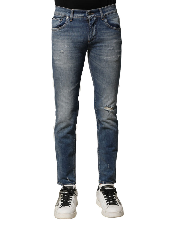 Dolce &amp; Gabbana Sample Sale Dolce &amp; Gabbana Blue Washed Cotton Slim Fit Men Denim Jeans - | Designer outlet