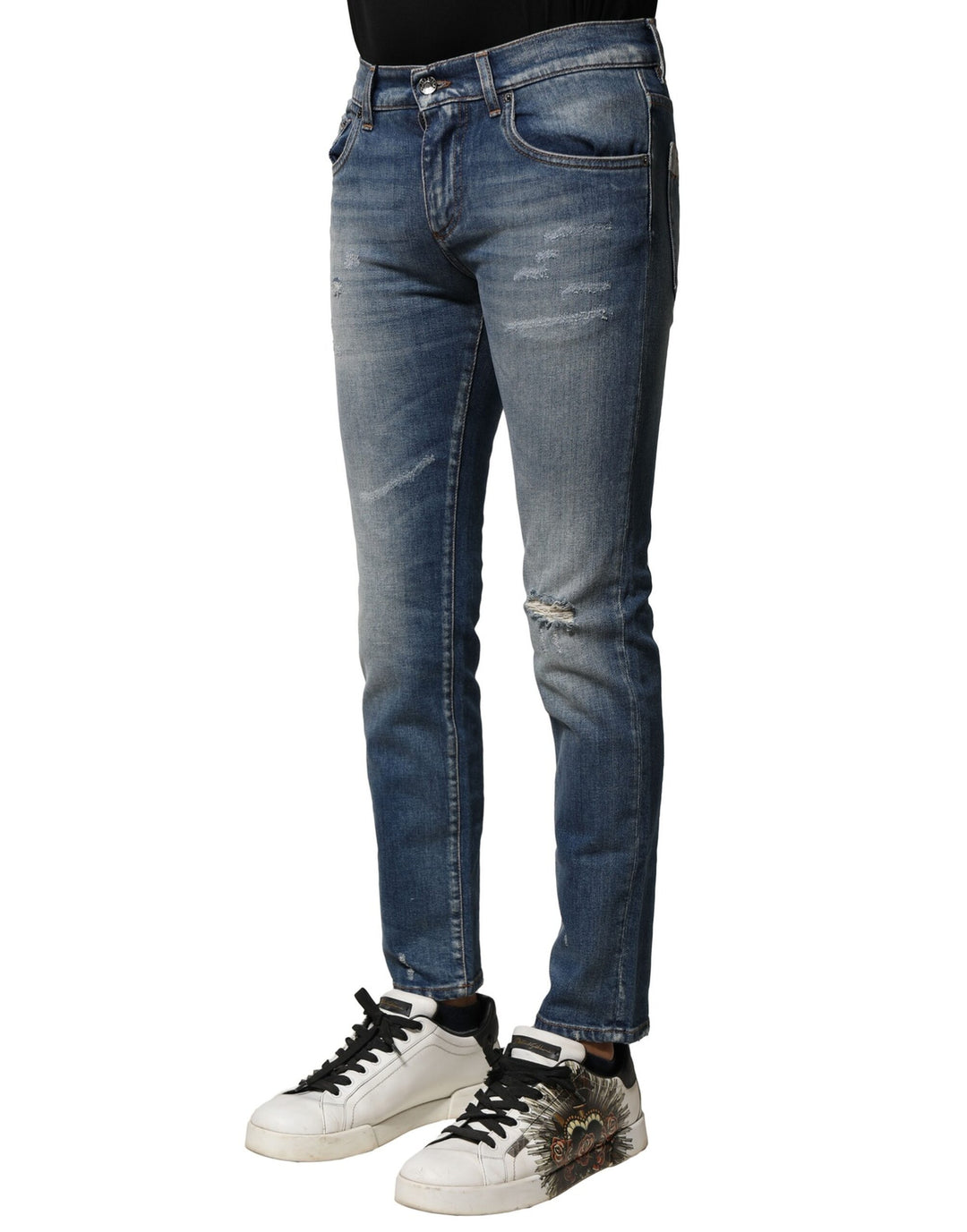 Dolce &amp; Gabbana Sample Sale Dolce &amp; Gabbana Blue Washed Cotton Slim Fit Men Denim Jeans - | Designer outlet