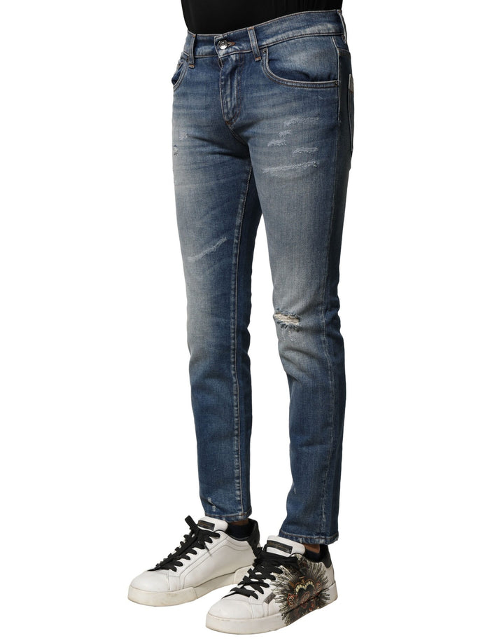 Dolce &amp; Gabbana Sample Sale Dolce &amp; Gabbana Blue Washed Cotton Slim Fit Men Denim Jeans - | Designer outlet