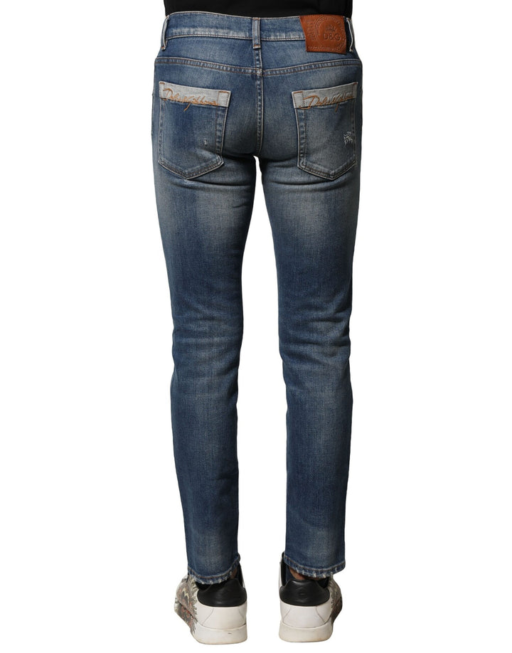 Dolce &amp; Gabbana Sample Sale Dolce &amp; Gabbana Blue Washed Cotton Slim Fit Men Denim Jeans - | Designer outlet