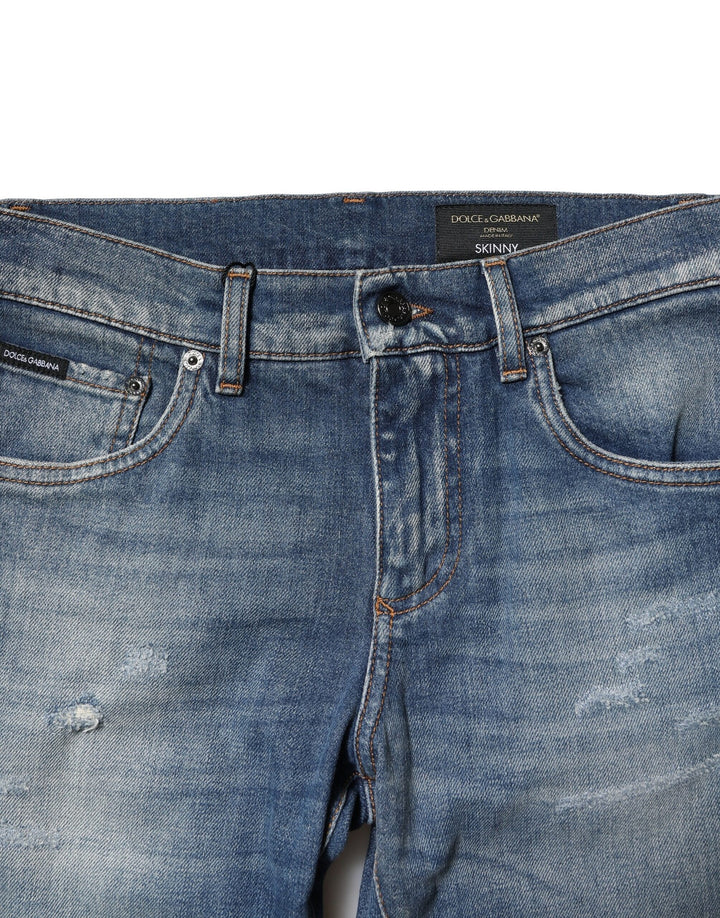 Dolce &amp; Gabbana Sample Sale Dolce &amp; Gabbana Blue Washed Cotton Slim Fit Men Denim Jeans - | Designer outlet