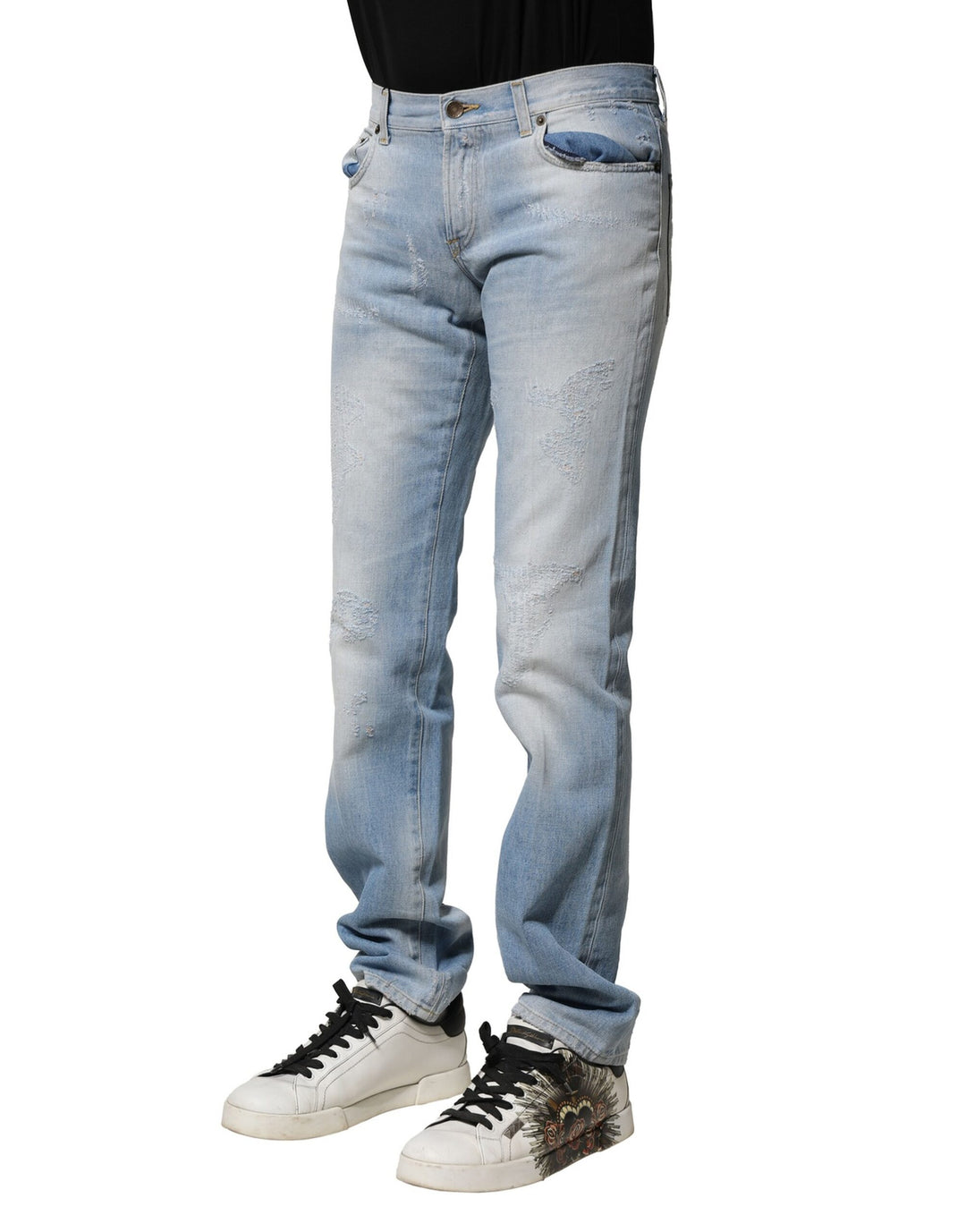 Dolce &amp; Gabbana Sample Sale Dolce &amp; Gabbana Light Blue Washed Straight Fit Denim Jeans - | Designer outlet