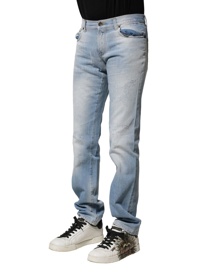 Dolce &amp; Gabbana Sample Sale Dolce &amp; Gabbana Light Blue Washed Straight Fit Denim Jeans - | Designer outlet