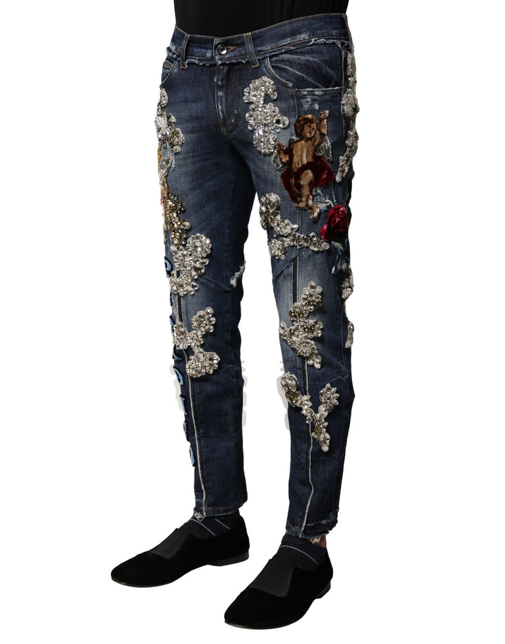 Dolce &amp; Gabbana Sample Sale Dolce &amp; Gabbana Blue Cotton Rhinestone Embellish Denim Jeans - | Designer outlet