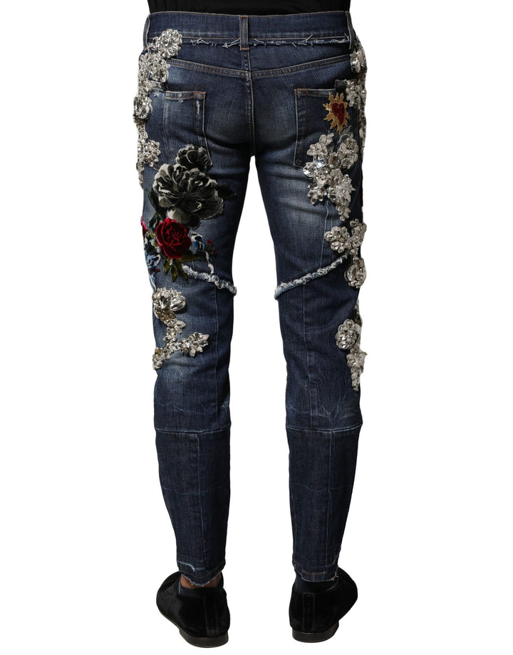 Dolce &amp; Gabbana Sample Sale Dolce &amp; Gabbana Blue Cotton Rhinestone Embellish Denim Jeans - | Designer outlet