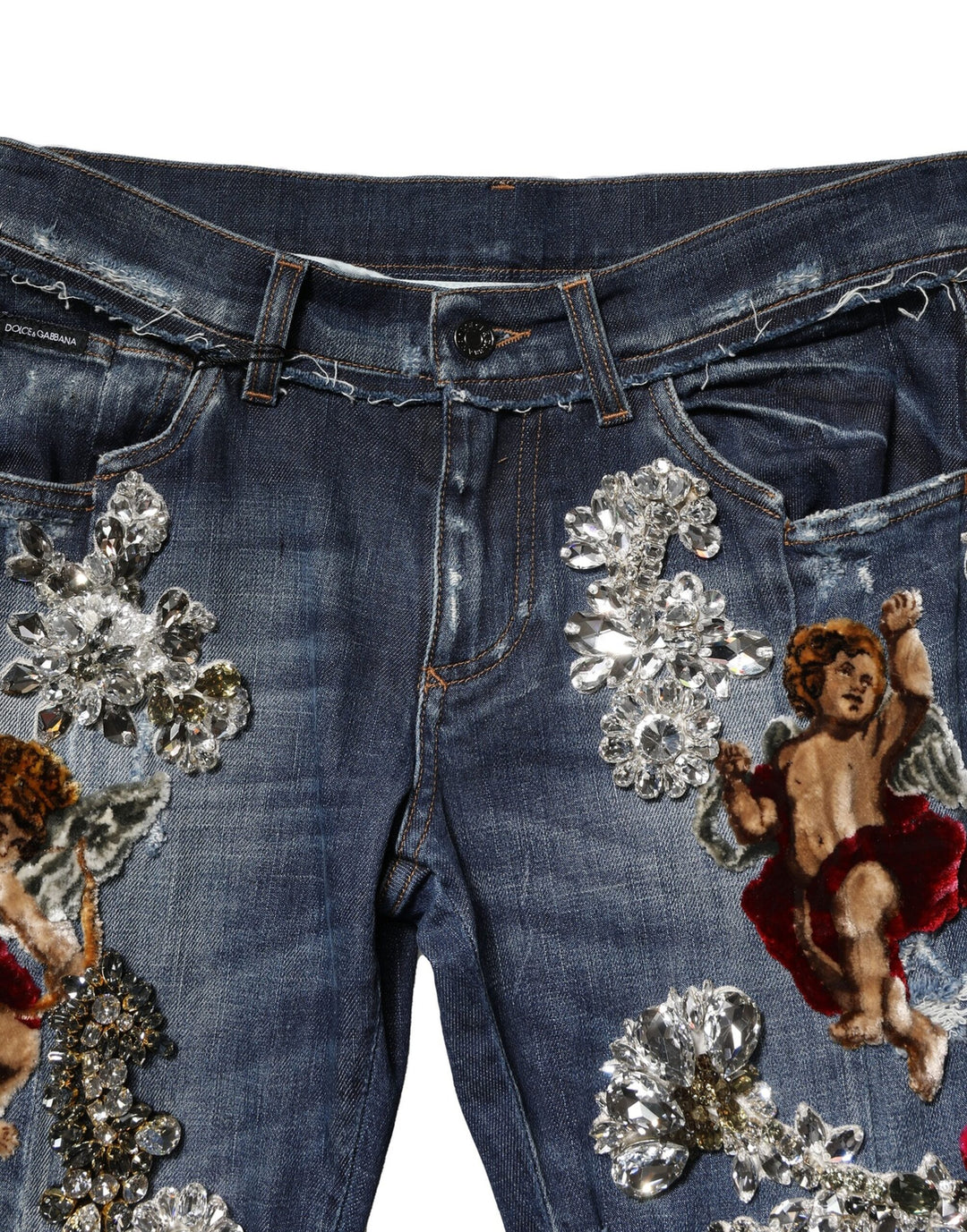 Dolce &amp; Gabbana Sample Sale Dolce &amp; Gabbana Blue Cotton Rhinestone Embellish Denim Jeans - | Designer outlet