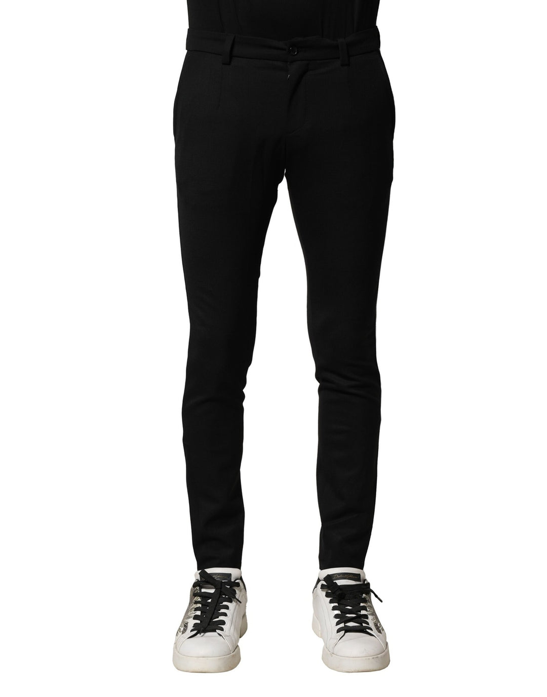 Dolce &amp; Gabbana Sample Sale Dolce &amp; Gabbana Black Wool Men Skinny Mid Waist Pants - | Designer outlet