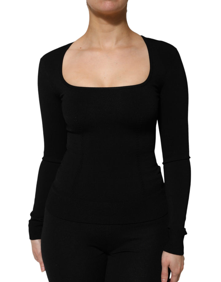 Dolce & Gabbana Black Square Neck Long Sleeves Pullover Top by Dolce & Gabbana outlet now on sale