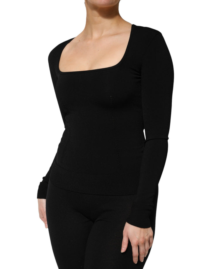 Dolce & Gabbana Black Square Neck Long Sleeves Pullover Top by Dolce & Gabbana outlet now on sale