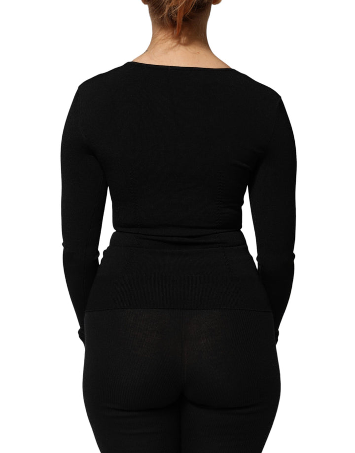 Dolce & Gabbana Black Square Neck Long Sleeves Pullover Top by Dolce & Gabbana outlet now on sale
