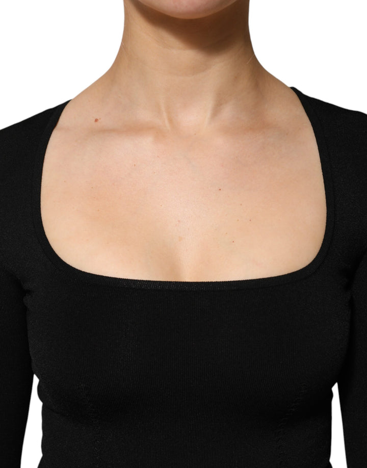 Dolce & Gabbana Black Square Neck Long Sleeves Pullover Top by Dolce & Gabbana outlet now on sale