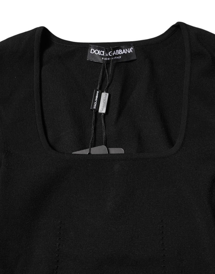 Dolce & Gabbana Black Square Neck Long Sleeves Pullover Top by Dolce & Gabbana outlet now on sale