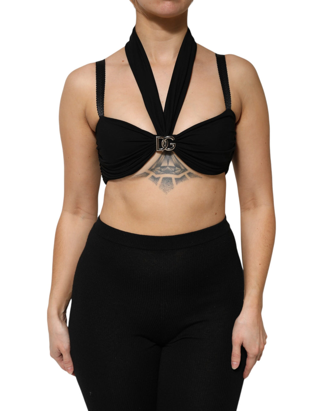Dolce & Gabbana Black Cropped Viscose Halter Bustier Top by Dolce & Gabbana outlet now on sale