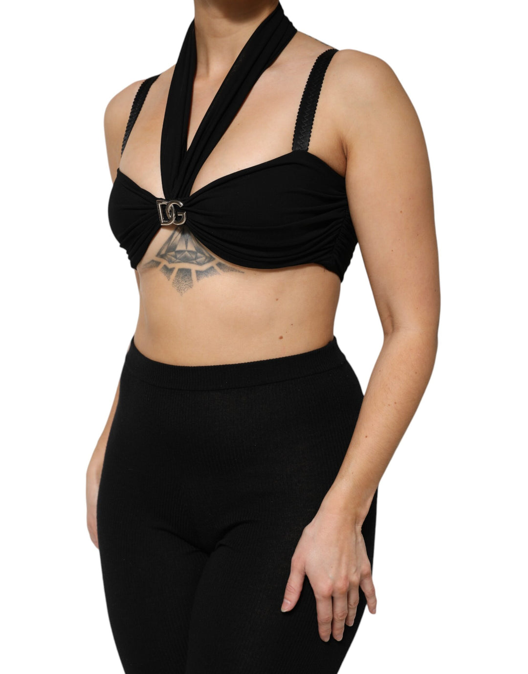 Dolce & Gabbana Black Cropped Viscose Halter Bustier Top by Dolce & Gabbana outlet now on sale