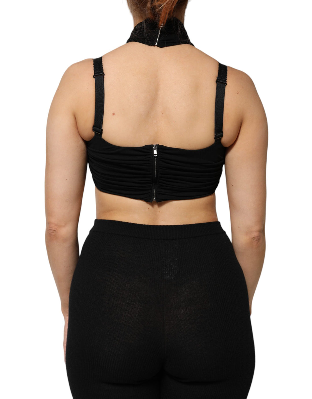 Dolce & Gabbana Black Cropped Viscose Halter Bustier Top by Dolce & Gabbana outlet now on sale