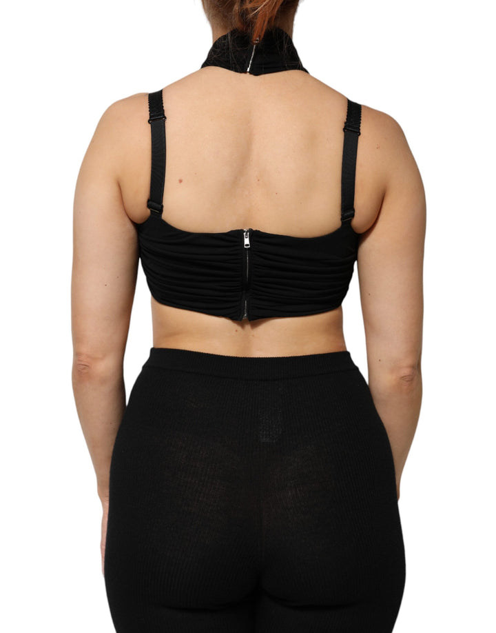 Dolce & Gabbana Black Cropped Viscose Halter Bustier Top by Dolce & Gabbana outlet now on sale