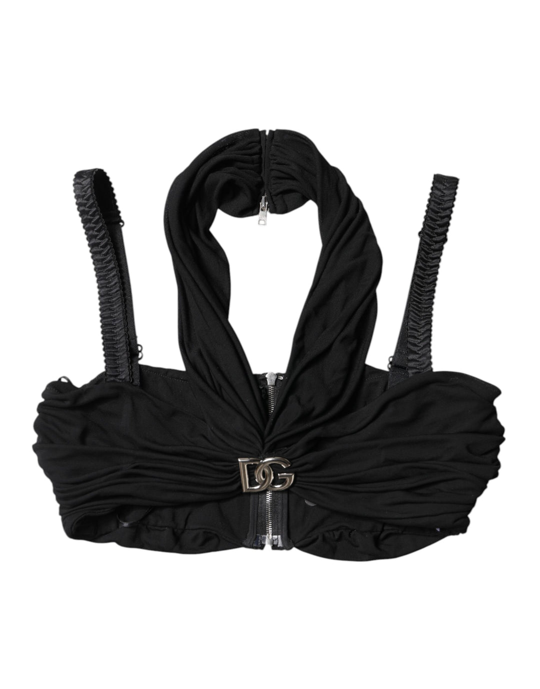 Dolce & Gabbana Black Cropped Viscose Halter Bustier Top by Dolce & Gabbana outlet now on sale