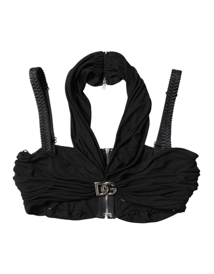 Dolce & Gabbana Black Cropped Viscose Halter Bustier Top by Dolce & Gabbana outlet now on sale