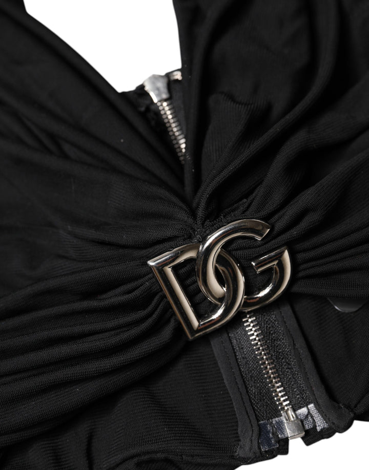 Dolce & Gabbana Black Cropped Viscose Halter Bustier Top by Dolce & Gabbana outlet now on sale