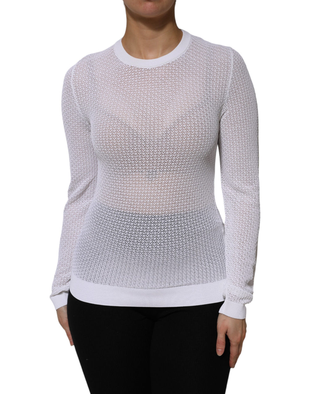 Dolce & Gabbana White Round Neck Long Sleeves Pullover Top by Dolce & Gabbana outlet now on sale