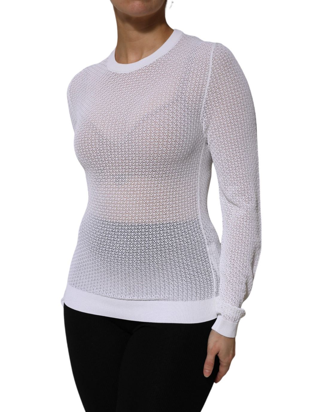 Dolce & Gabbana White Round Neck Long Sleeves Pullover Top by Dolce & Gabbana outlet now on sale