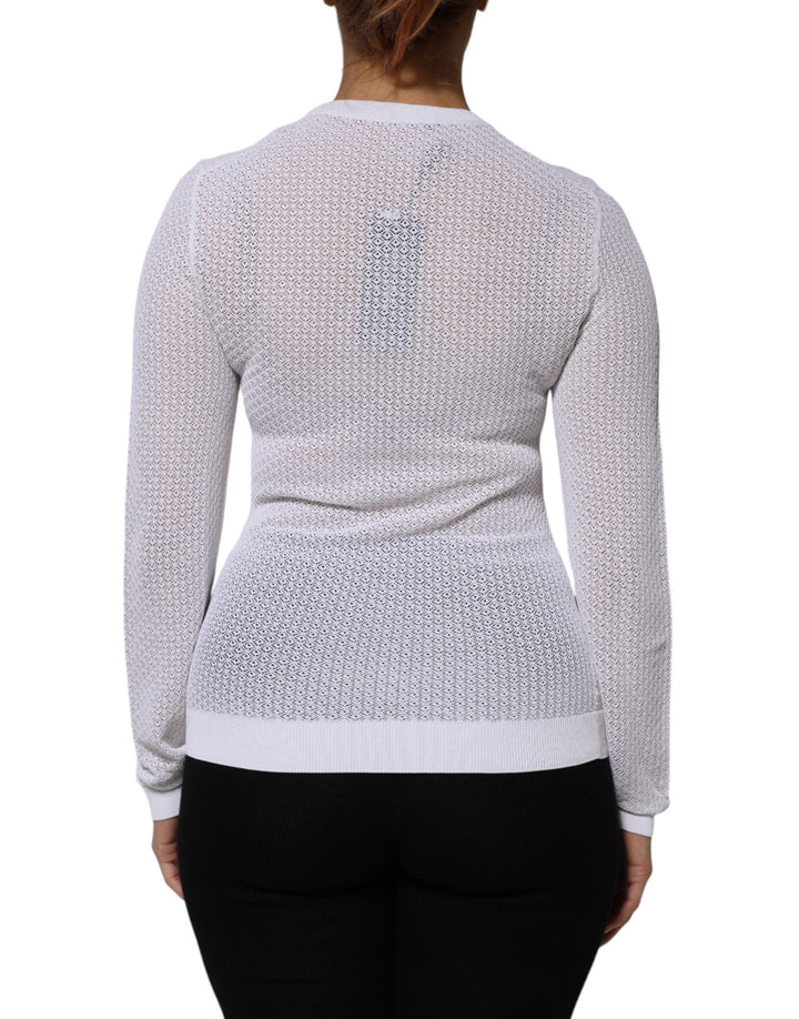 Dolce & Gabbana White Round Neck Long Sleeves Pullover Top by Dolce & Gabbana outlet now on sale