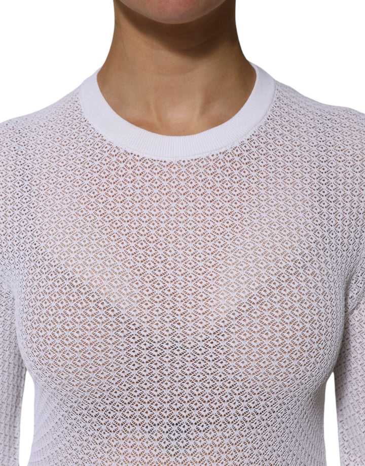 Dolce & Gabbana White Round Neck Long Sleeves Pullover Top by Dolce & Gabbana outlet now on sale