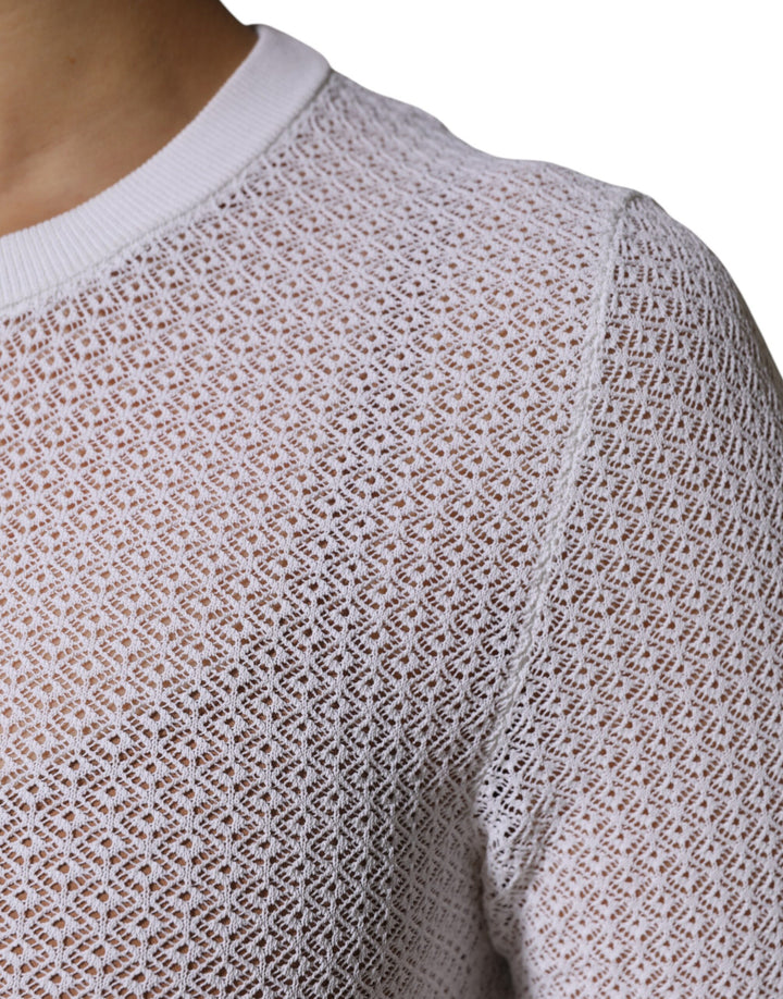 Dolce & Gabbana White Round Neck Long Sleeves Pullover Top by Dolce & Gabbana outlet now on sale