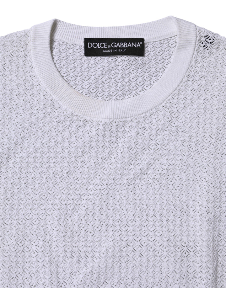 Dolce & Gabbana White Round Neck Long Sleeves Pullover Top by Dolce & Gabbana outlet now on sale