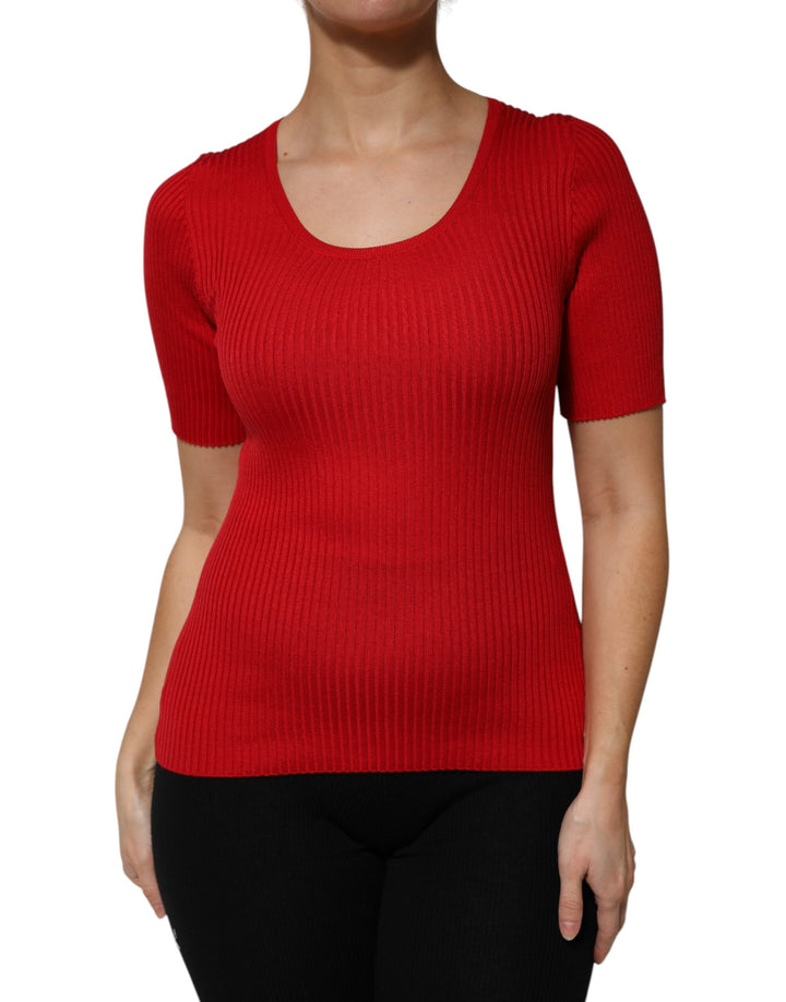 Dolce & Gabbana Red Round Neck Short Sleeves Pullover Top