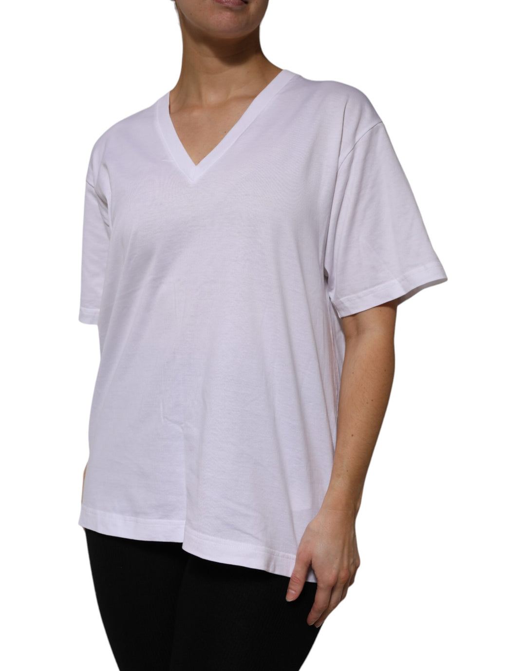 Dolce & Gabbana White Cotton Short Sleeves V-neck T-shirt by Dolce & Gabbana outlet now on sale