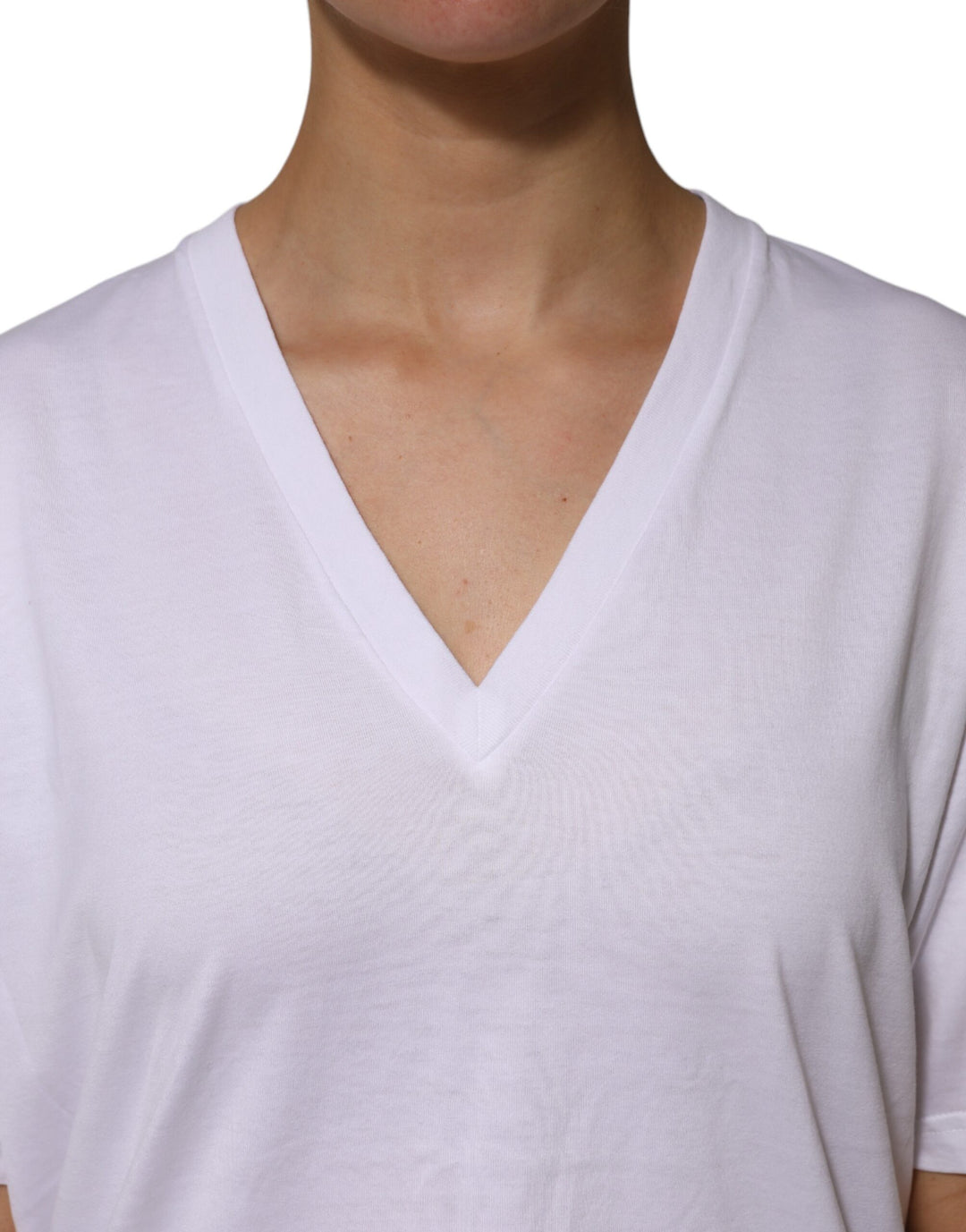 Dolce & Gabbana White Cotton Short Sleeves V-neck T-shirt by Dolce & Gabbana outlet now on sale