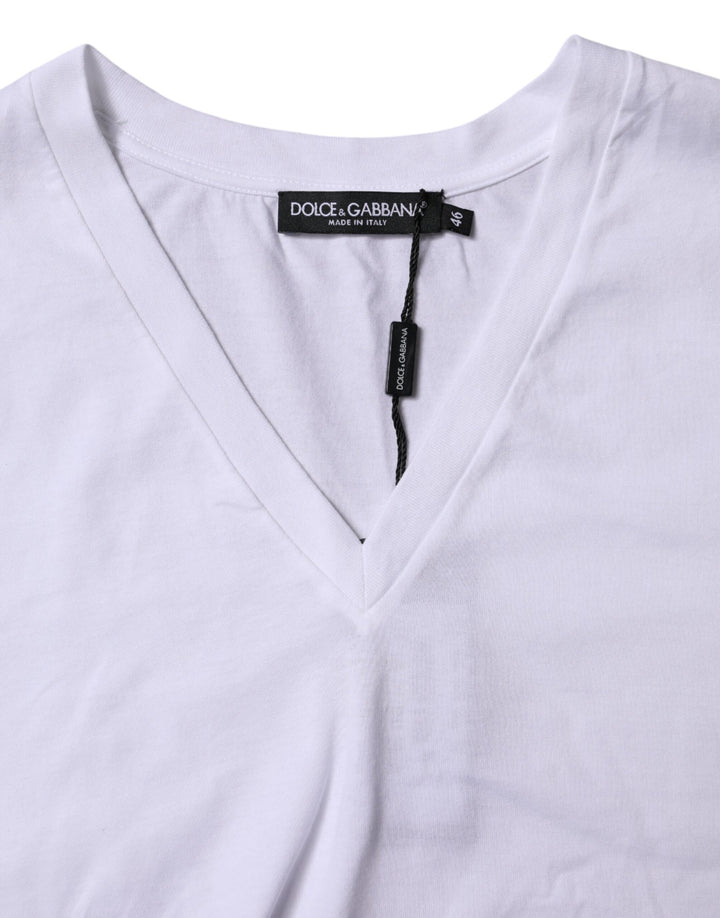 Dolce & Gabbana White Cotton Short Sleeves V-neck T-shirt by Dolce & Gabbana outlet now on sale