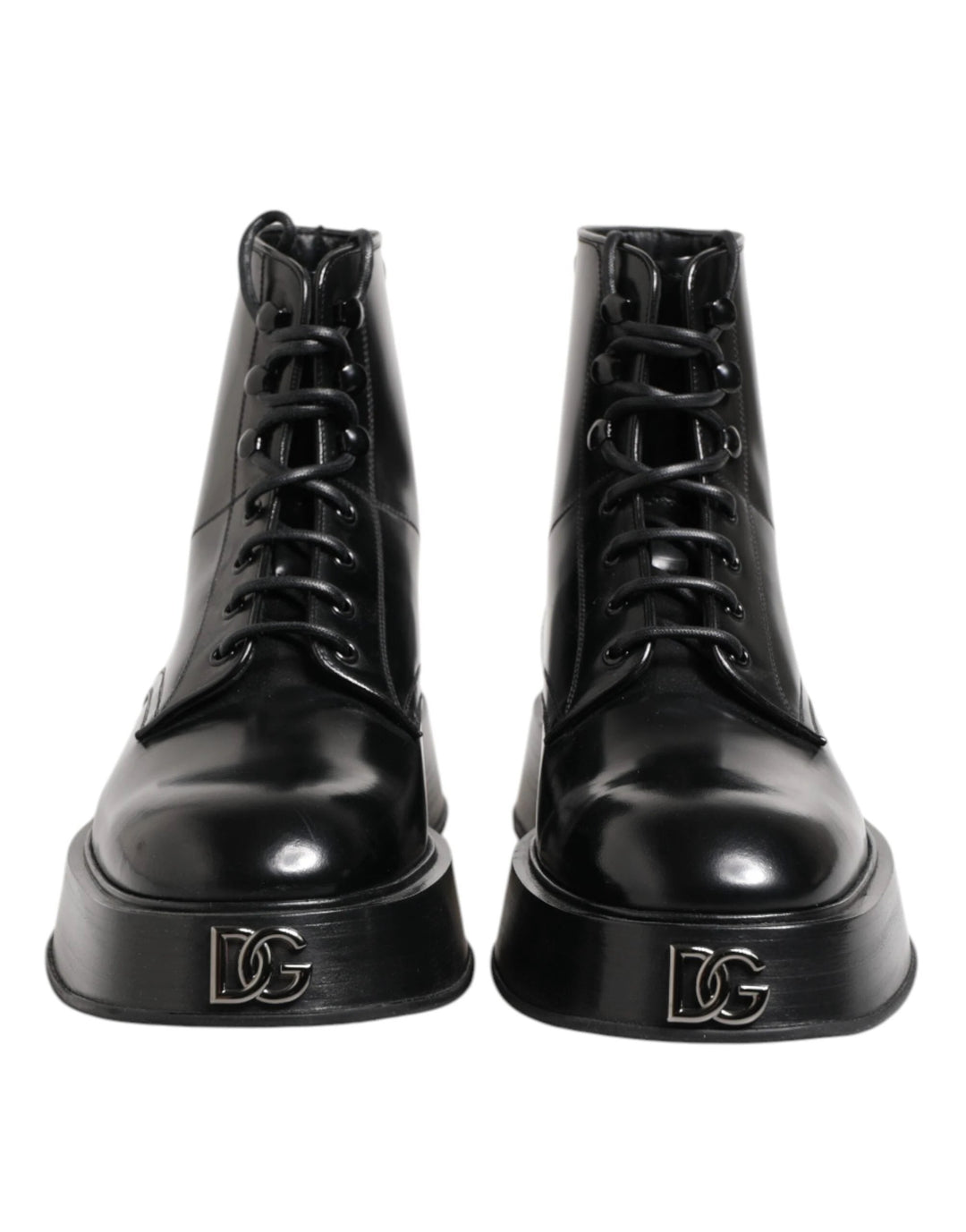 Dolce &amp; Gabbana Sample Sale Dolce &amp; Gabbana Black Leather Logo Ankle Boots Lace Up Shoes - | Designer outlet